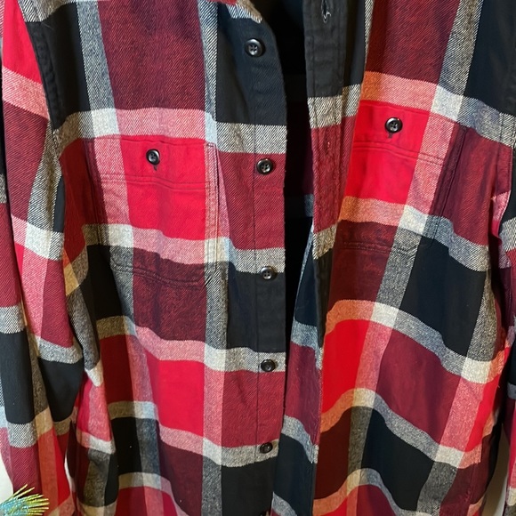 Men’s express red/navy button down casual flannel large - Picture 4 of 8